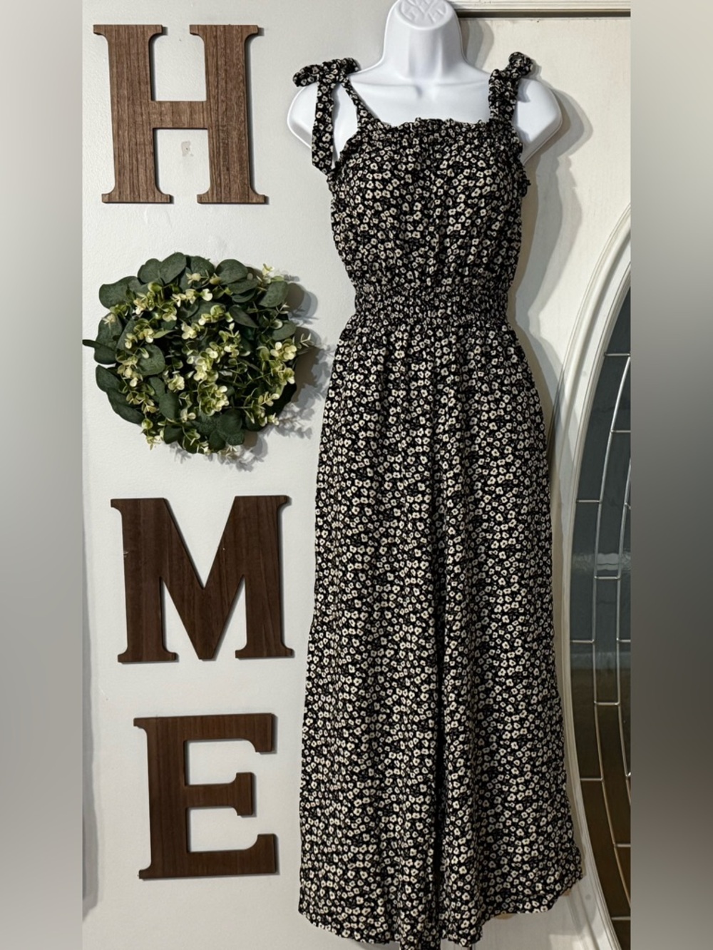 miami Black Floral Tie-Shoulder Wide Leg Jumpsuit - Picture 2 of 11